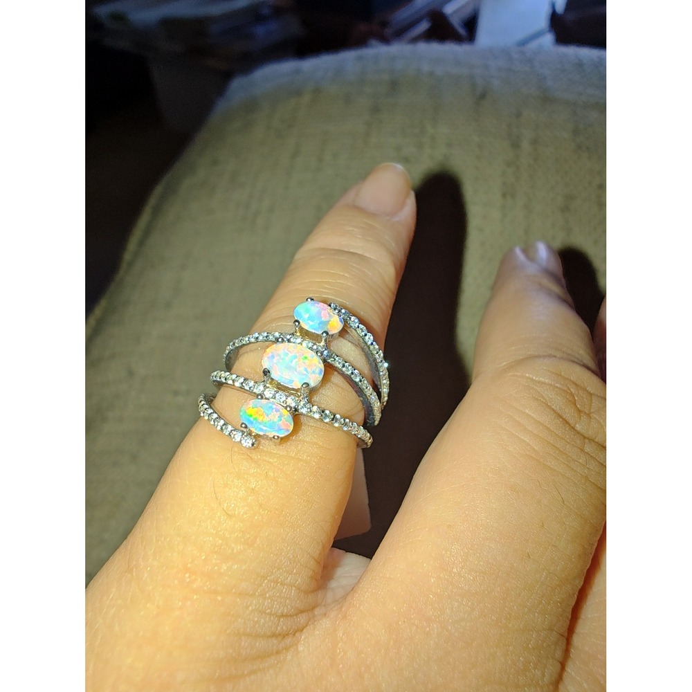 Ring Sterling Silver 925 Triple Fire Opal Multi-Band Size 5 SRO17442-WO